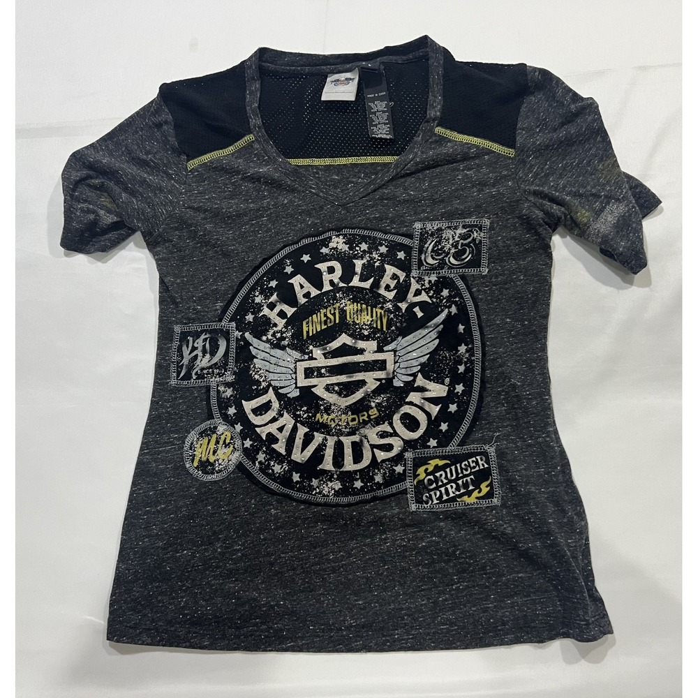 Harley Davidson Graphic Shirt Womens Large Black Biker Cruiser Spirit